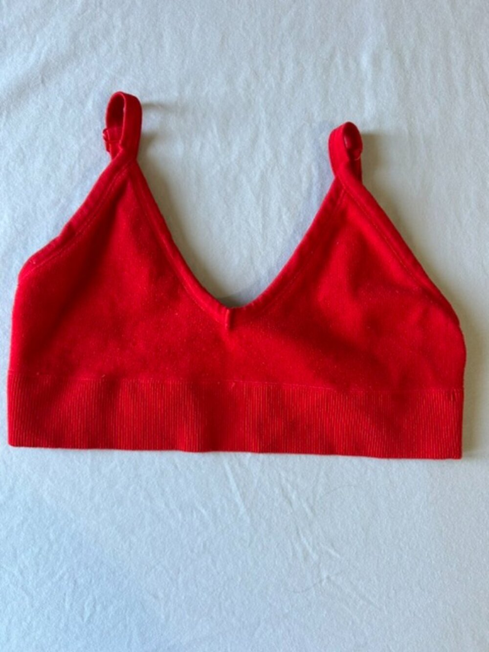Red Knit V-Neck Bralette Top Ribbed Adjustable Straps